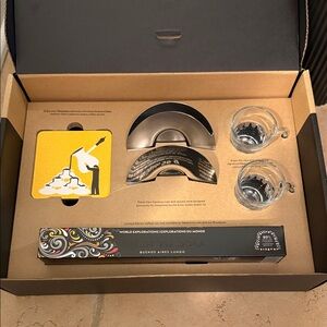 Nespresso Capsule with Glass espresso Cups, saucers, coasters, and sleeve coffee